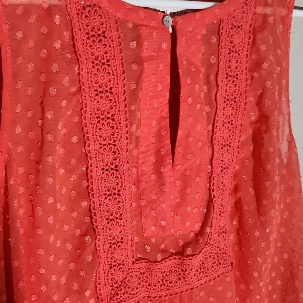 Daniel Rainn Shirt Womens Size L peach Pink sheer Whimsy Crochet - Picture 2 of 10